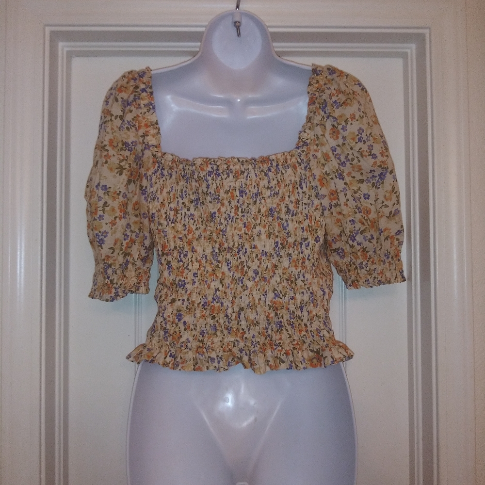 Sezane Mirtha Floral Smocked Puff Sleeve Top - Picture 7 of 11